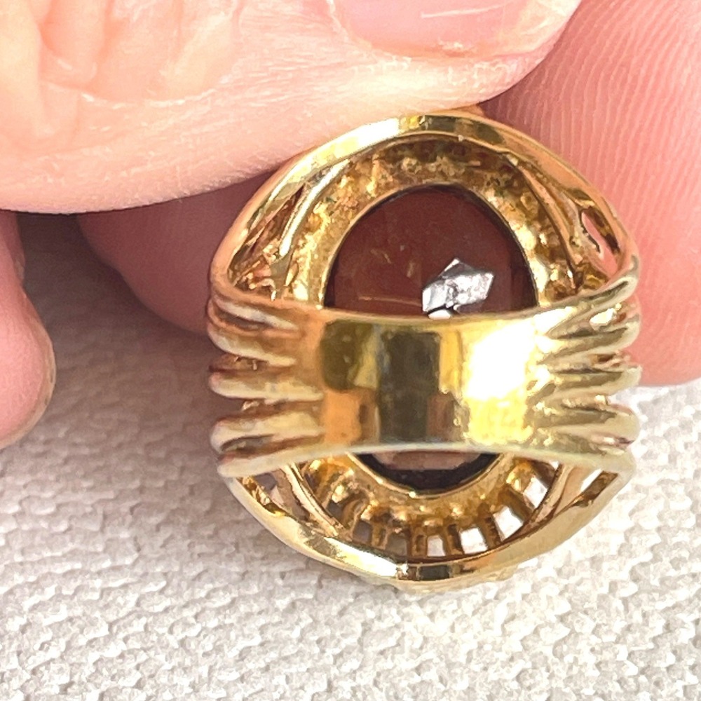 Vintage 18KT HGF Gold Filled Smoky Brown Gemstone Cocktail Ring Size 6 8g - Picture 5 of 8
